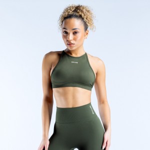 DFYNE Dynamic High Neck Backless Ženske Sportski Grudnjak Maslinasto Zelene | GMZWO8730