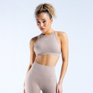 DFYNE Dynamic High Neck Backless Ženske Sportski Grudnjak Bež | PSHLG3516