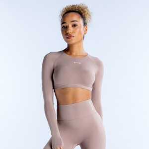 DFYNE Dynamic Long Sleeve Crop Ženske Top Bež | EBHCA2907