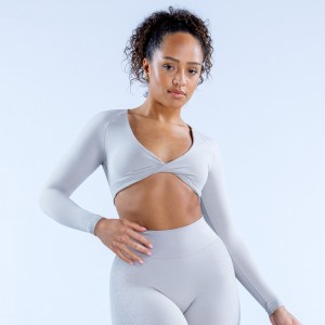 DFYNE Ignite Twist Front Crop Ženske Top Svijetlo Sive | WJIOY4596