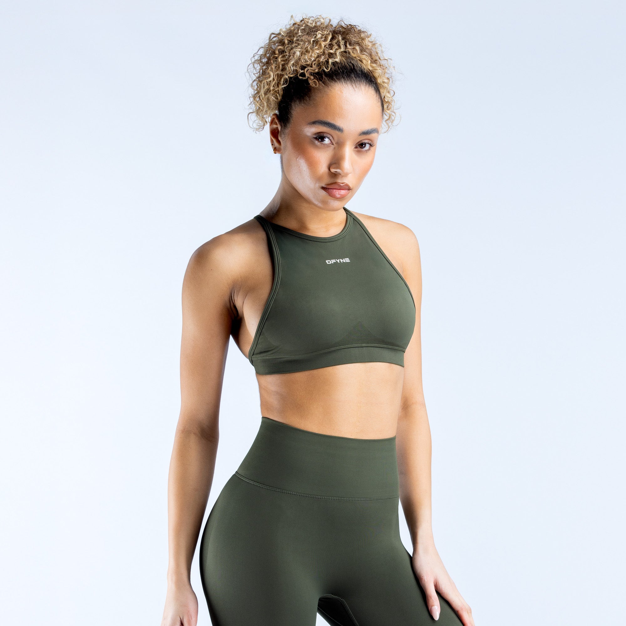 DFYNE Dynamic High Neck Backless Ženske Sportski Grudnjak Maslinasto Zelene | GMZWO8730
