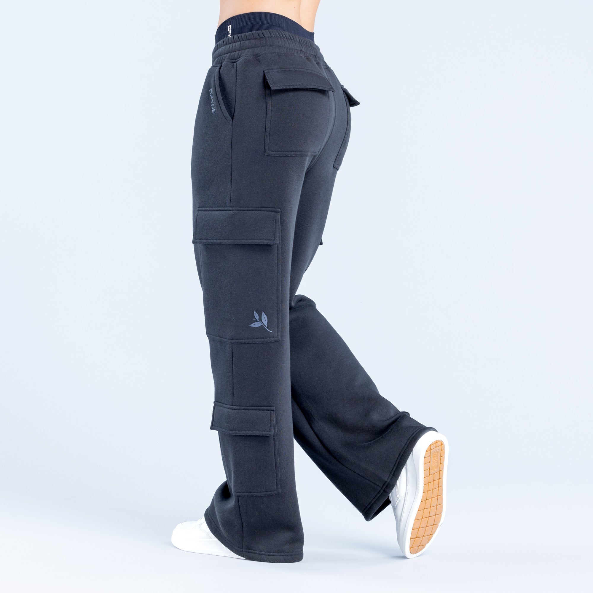 DFYNE Lanyi Edit Wide Leg Cargo Ženske Jogger Hlače Crne | LZIKR8945