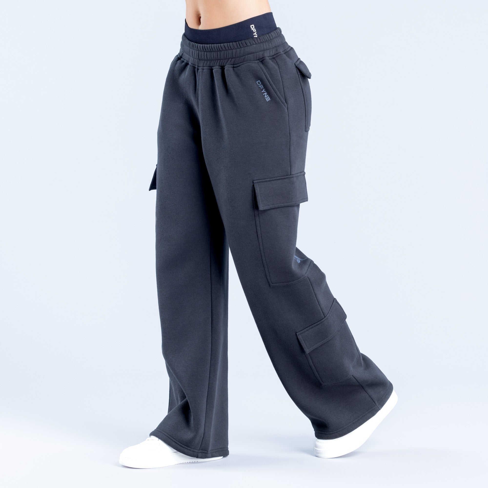 DFYNE Lanyi Edit Wide Leg Cargo Ženske Jogger Hlače Crne | LZIKR8945